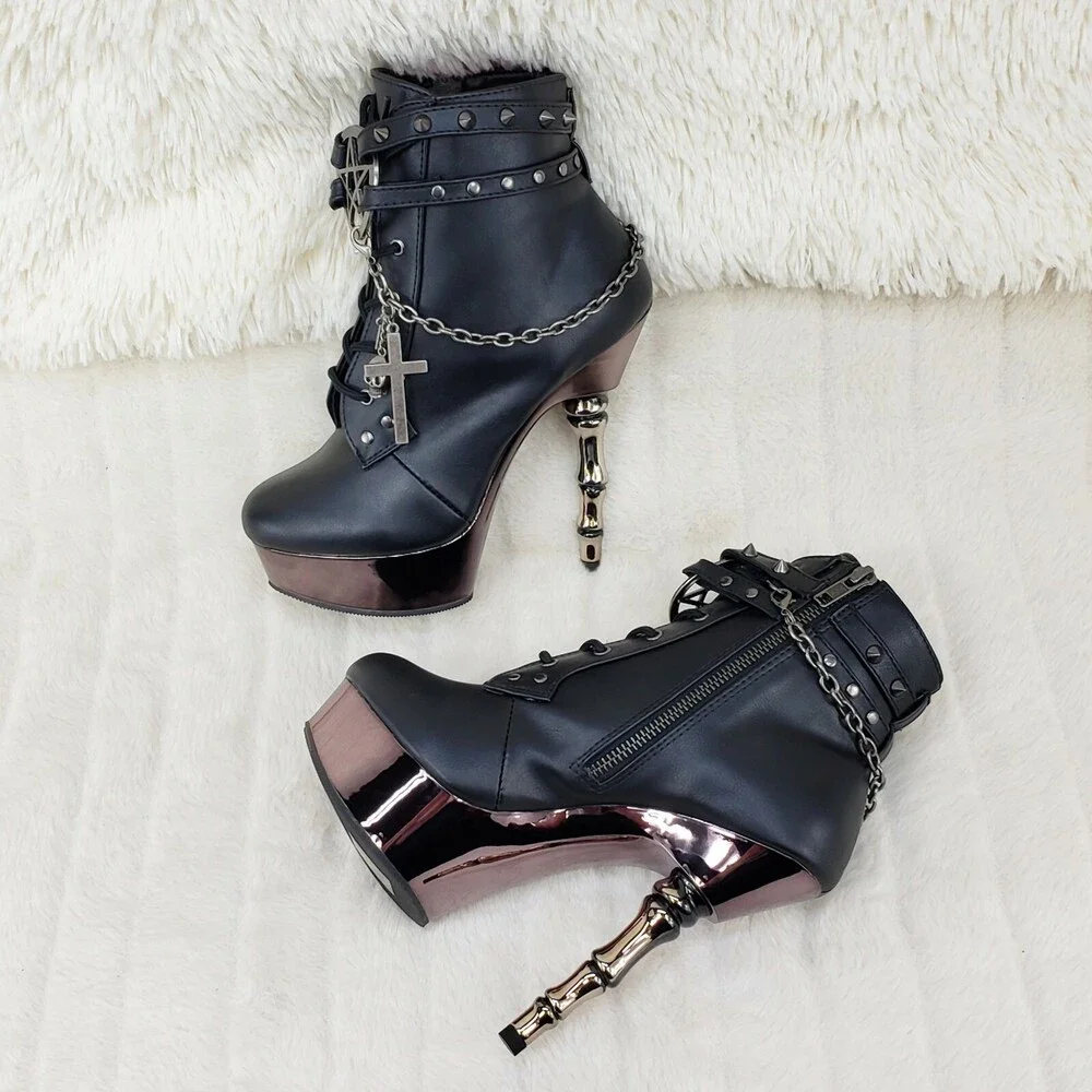 NIB MUERTO 1001 Finger Bone Heel Platform Biker Ankle Boots Charm Chain - Picture 5 of 12